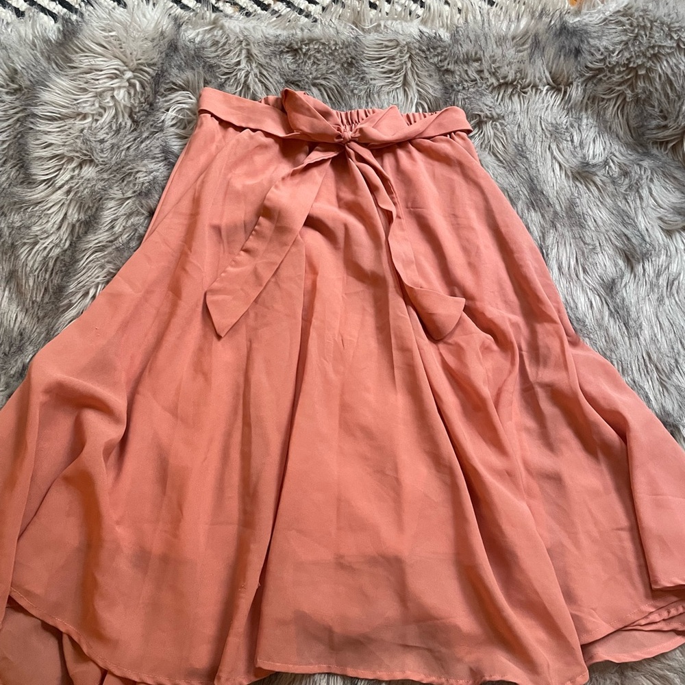 Elegant Coral Women's Skirt with Bow Tie